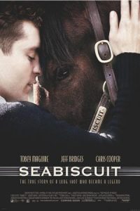 Poster for the movie Seabiscuit featuring a horse actor